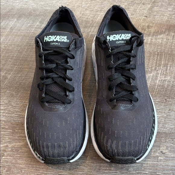 Hoka One One Clifton 5 Running Shoes Women 9.5 Gray Green Knit Athletic READ - Picture 2 of 11